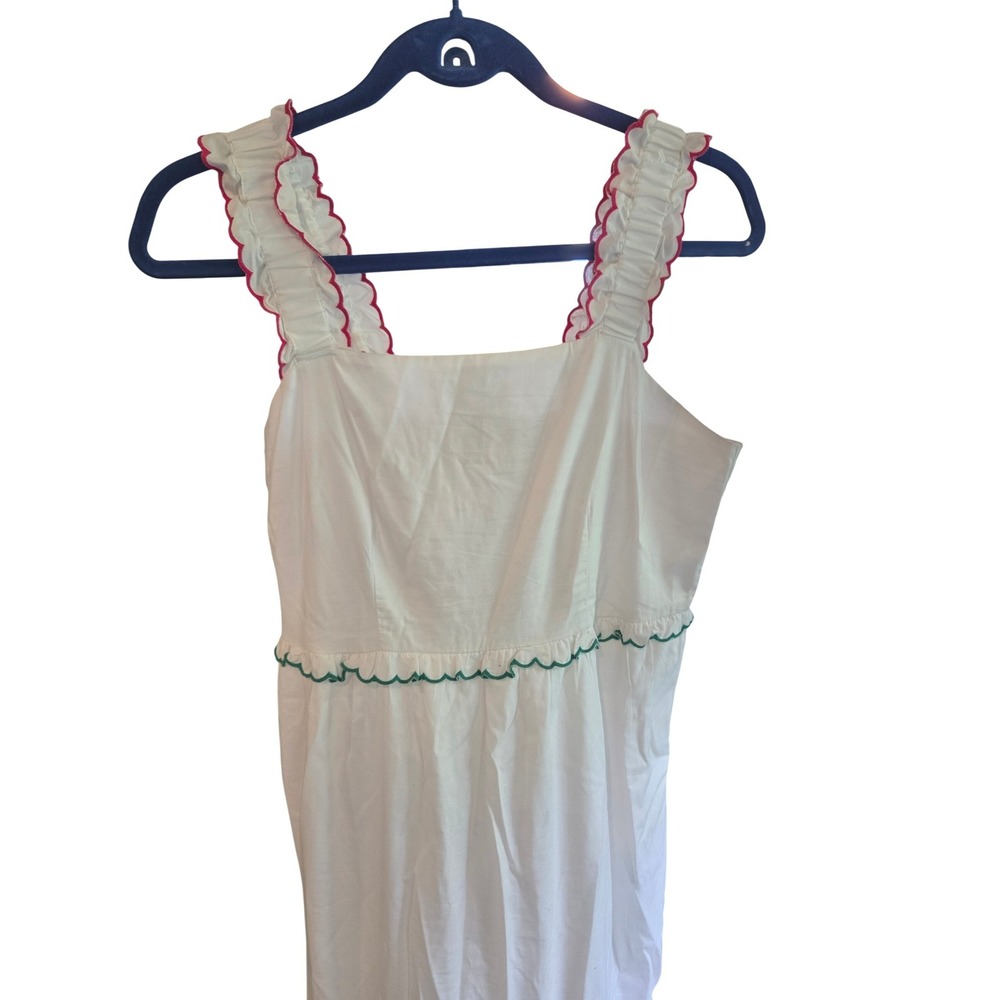 LOFT White Ric Rac Rainbow Trim Tiered Maxi Dress XS Square Neck Ruffle Strap XS - Picture 8 of 10
